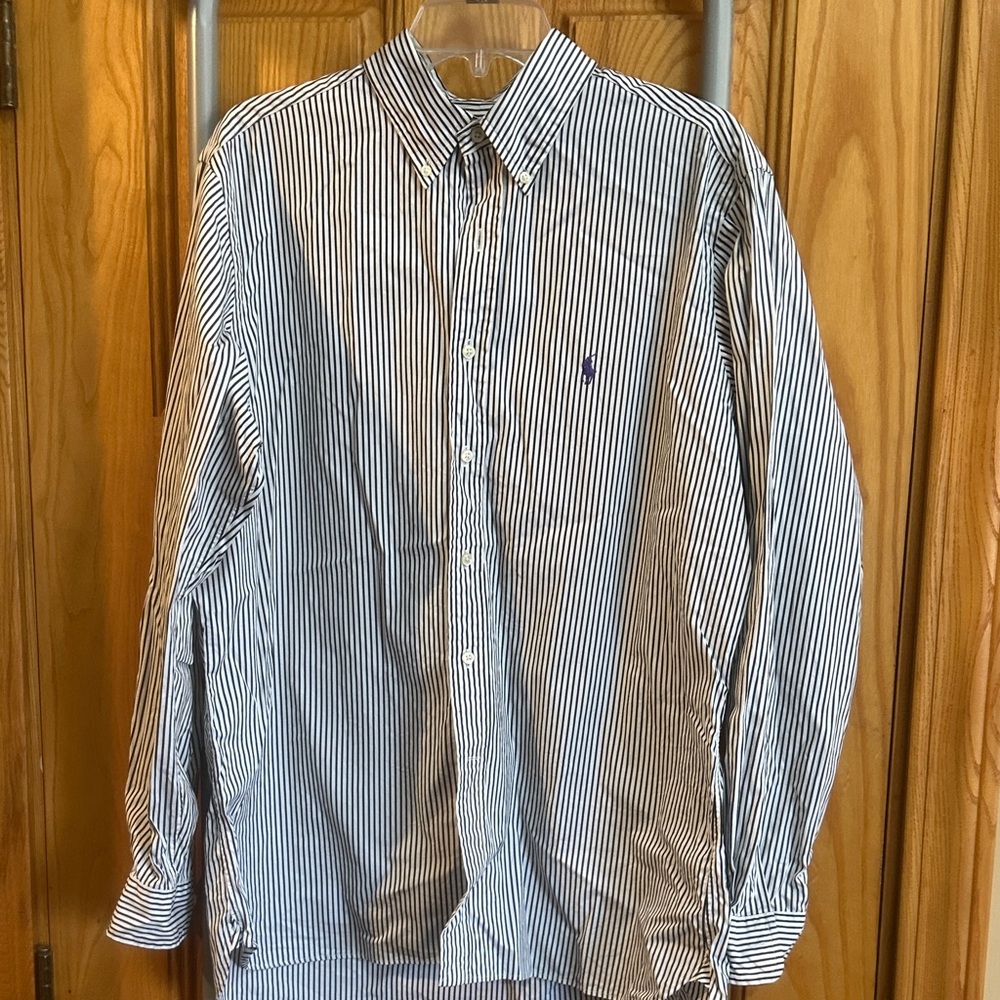 Ralph Lauren Men’s Navy and White Striped Button-Down Shirt